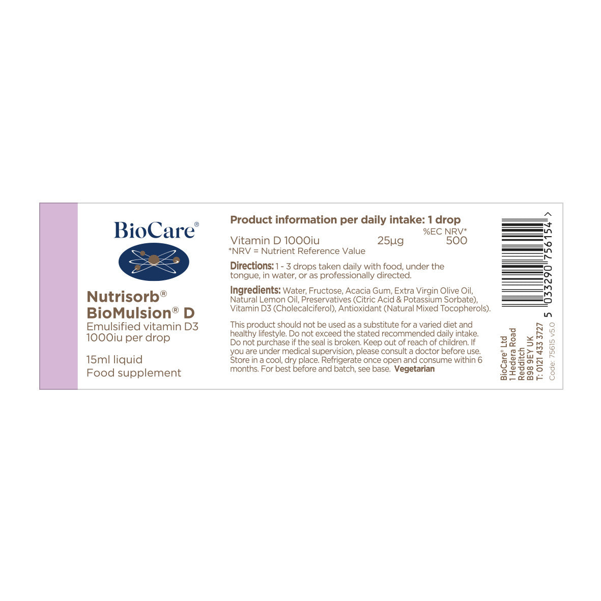 BioCare Nutrisorb Liquid BioMulsion Vitamin D