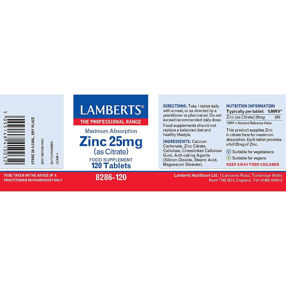 Lamberts Zinc Citrate 25mg
