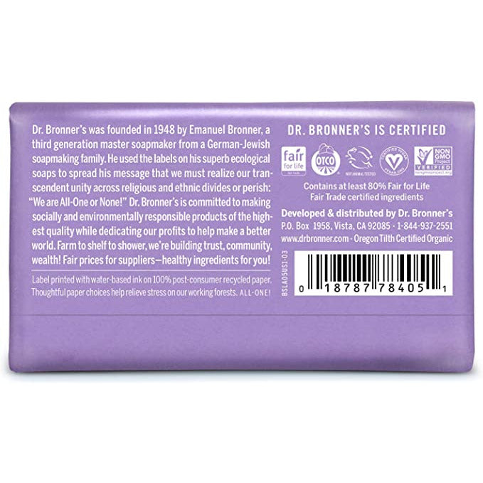 Dr Bronner's Castille Soap Bar All-One Lavender